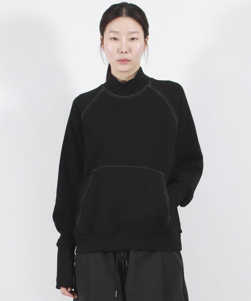 Deumakeu High-Neck Medium-Fit Stitch Raglan Sweatshirt - Black
