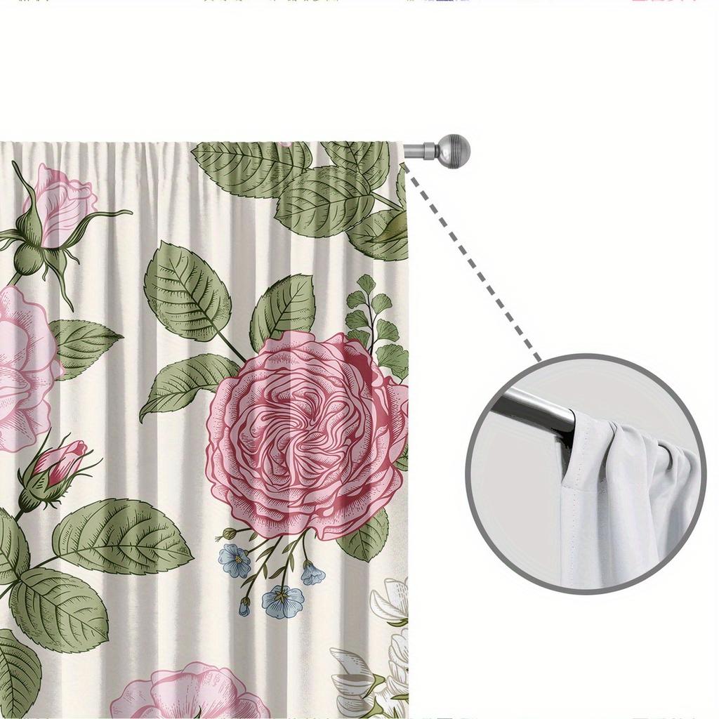 2pc Vintage floral rose curtains   polyester fabric   machine washable   suitable for bedroom living room decoration