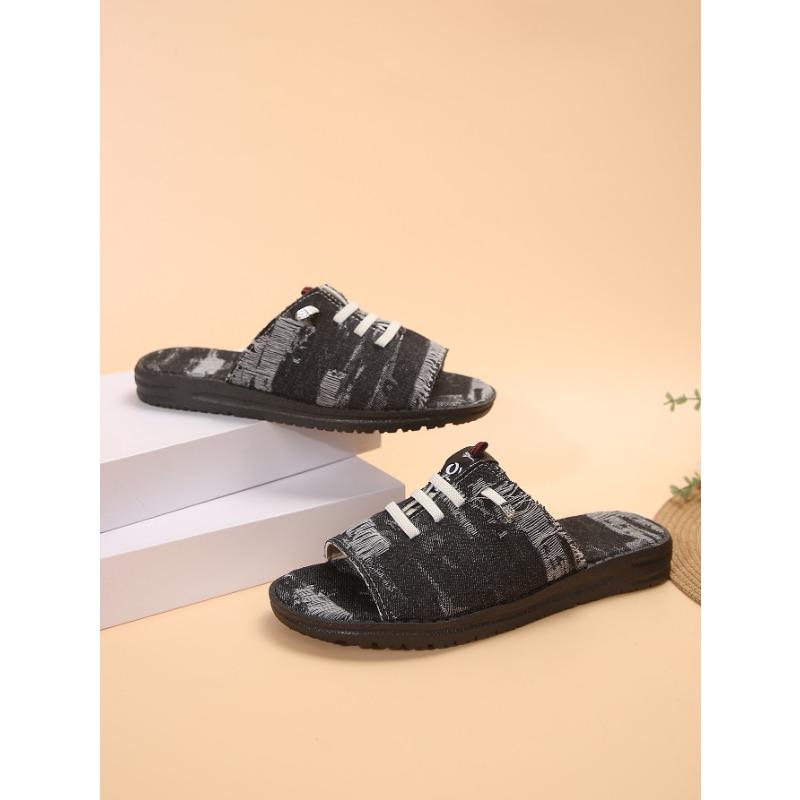 

мода стильные стираные джинсовые туфли-мюли женские повседневные сандалии-кроссовки с открытым носком женские фирменные летние спортивные парусиновые шлепанцы 36 чёрный