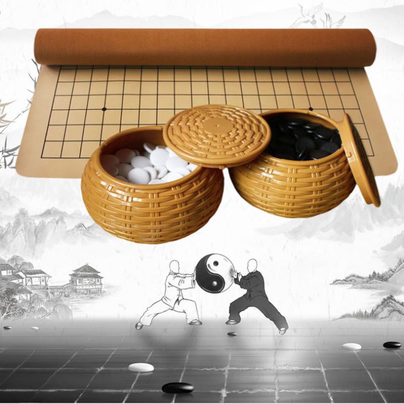 Portable Weiqi Go Game Foldable Leather Chessboard Resin Chessmen Gomoku Board Tabletop Battle Family Entertainment Games Toys