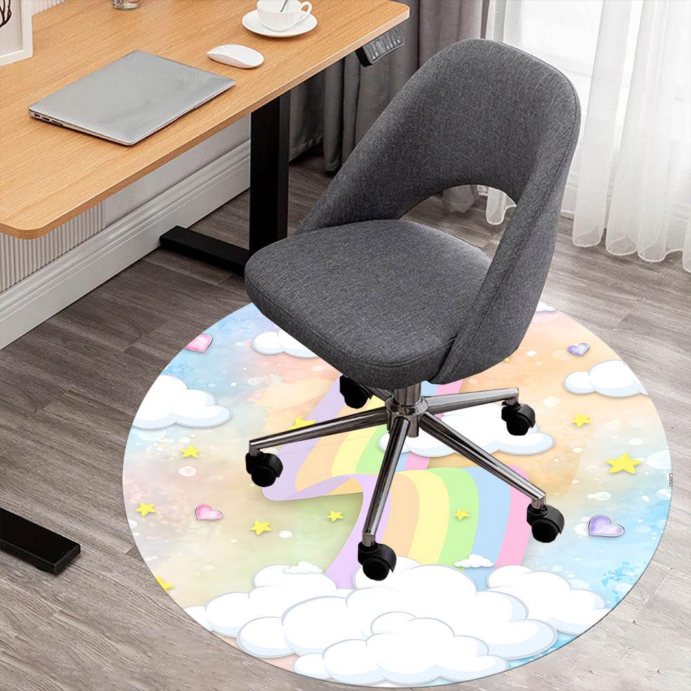 

1pc rainbow cloud Round Chair mat Area Rug - Non-Slip, Floor Mat for Office, Bedroom, and Indoor Decor c1125105 80cm by 80cm