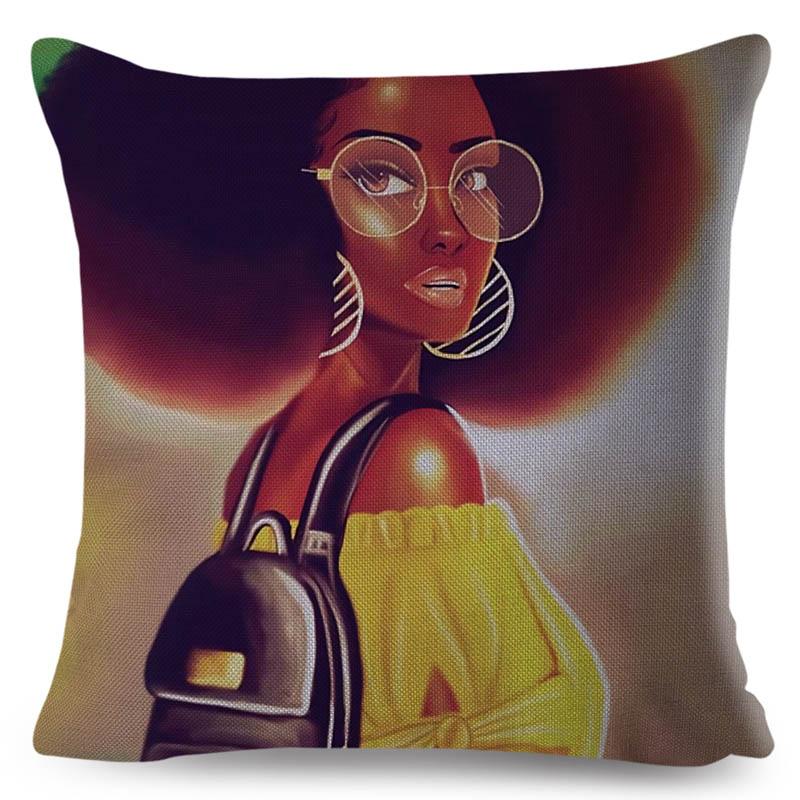 Beautiful Black Women Africa Girl Pillow Case Polyester Decor Colorful Cartoon Cushion Cover For Sofa Car Home Pillowcase 45X45