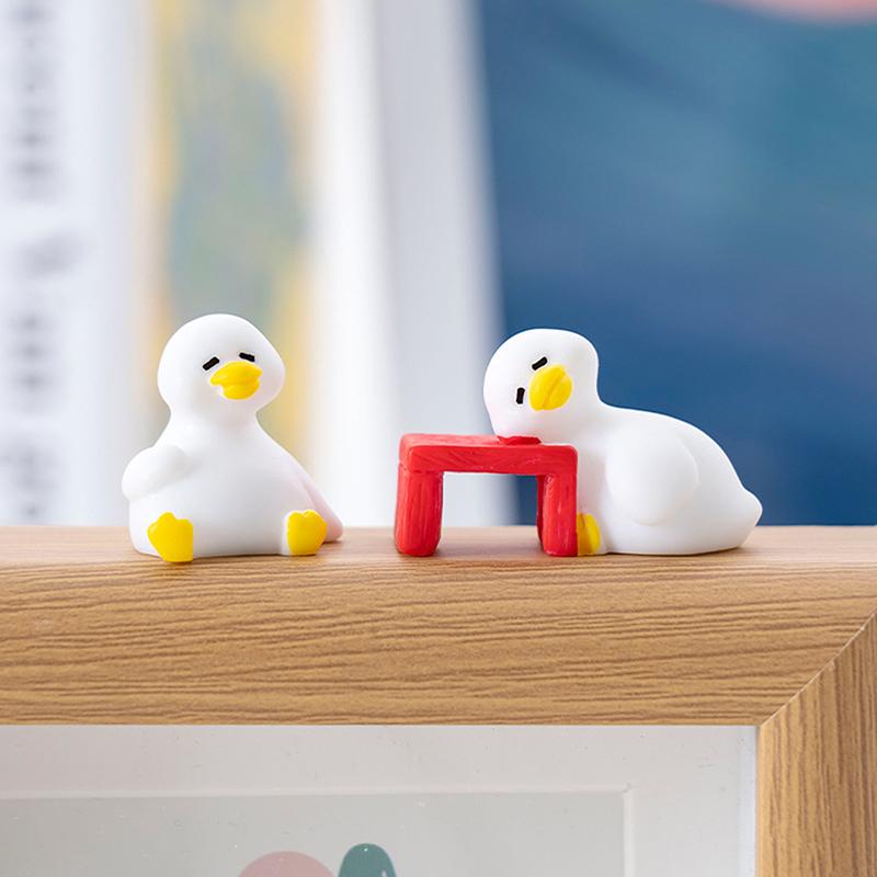 Miniatures Figurines Cute White Duck Animal Micro Landscape Ornaments For Home Desk Decoration Gardening Accessories