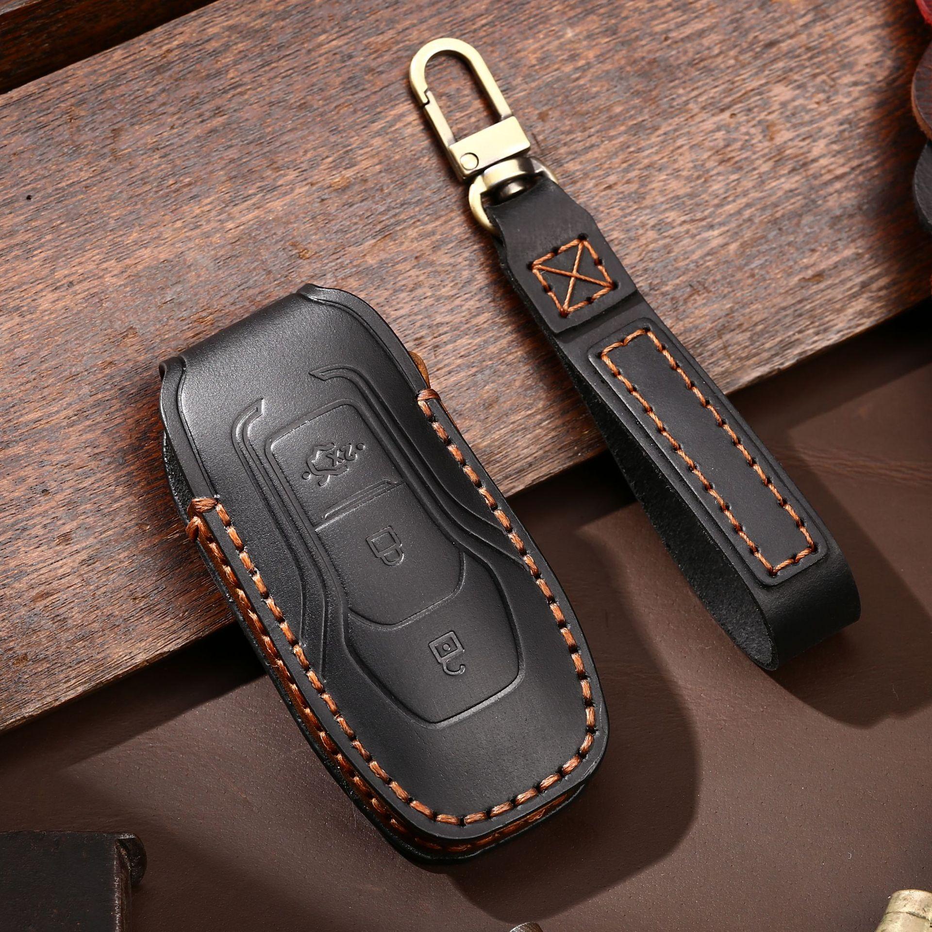 

For Ford Fusion Mondeo Mustang F-150 Explorer Edge Kuka Leather Car Key Case Cover Accessories 3 5 Bottons