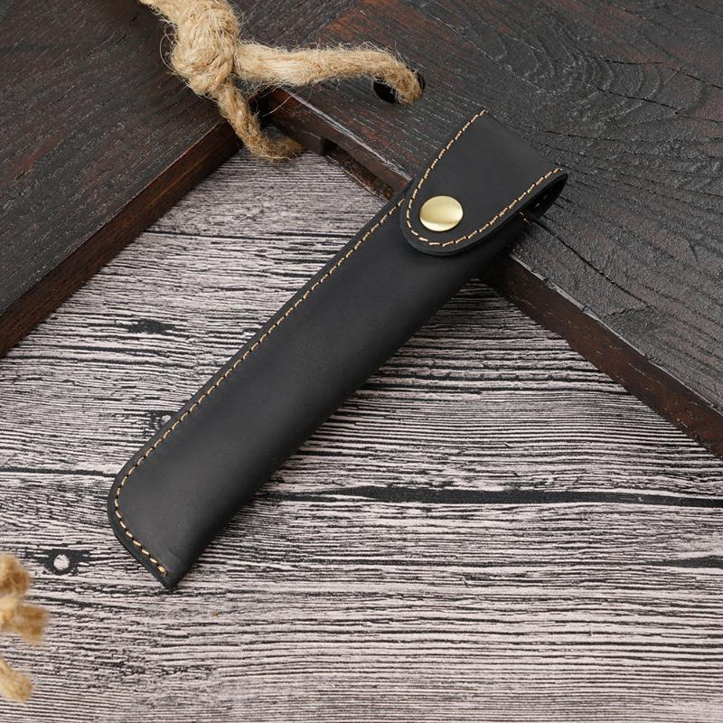 Pu Leather Pen Holder Brass Snap Closure Fine Stitching Office School Use Gifts For Writers Students