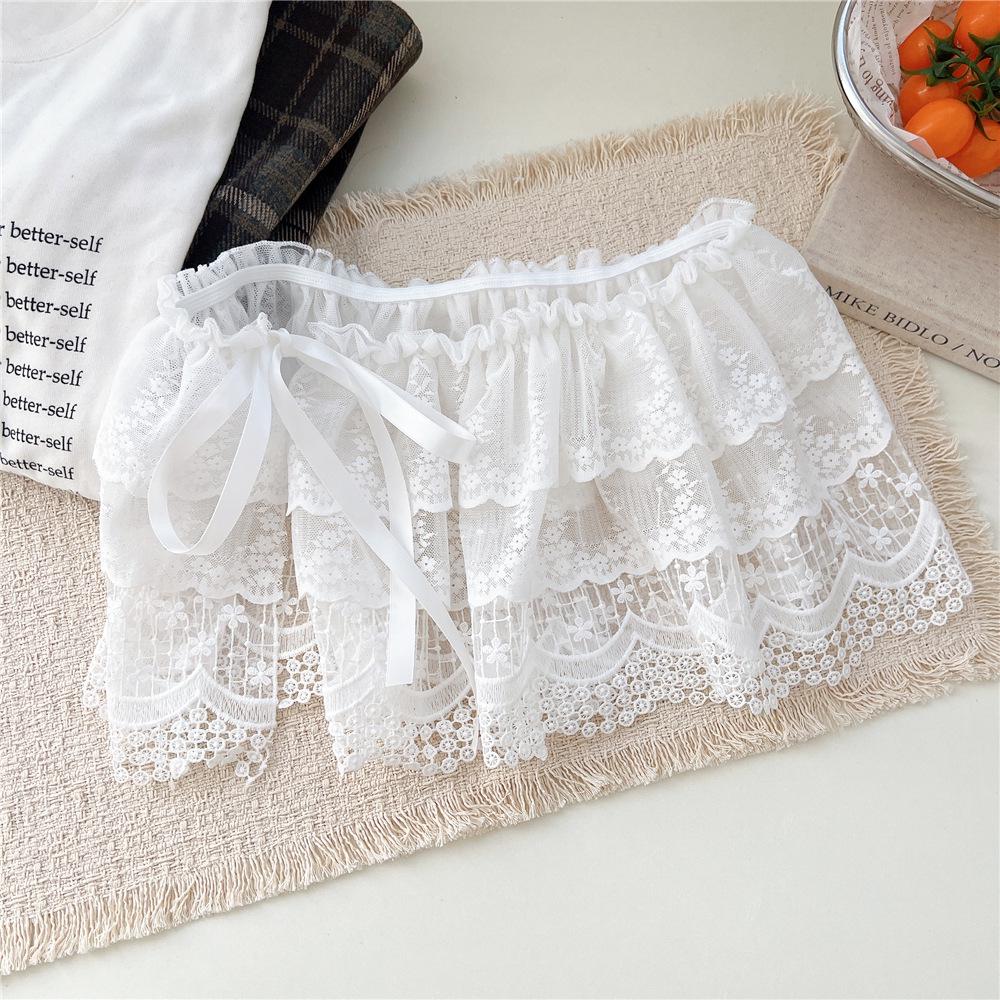 White Floral Ballet Lace Mesh Half Skirt - Women's Spring/Autumn Korean Style