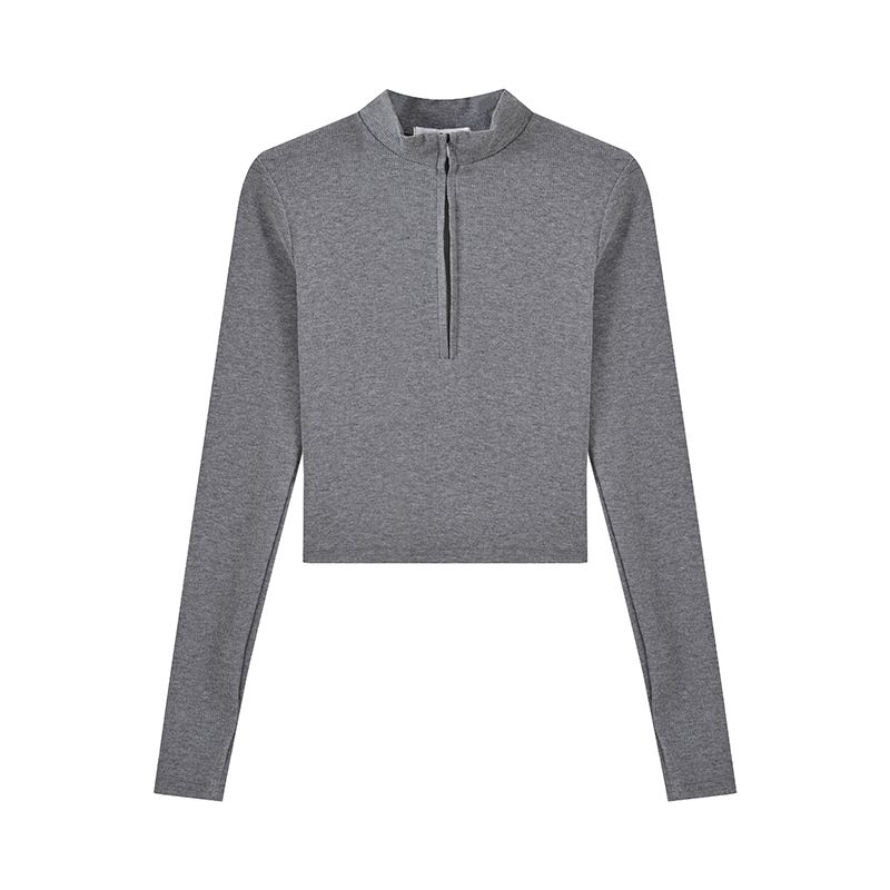 

Autumn Winter Retro Long-Sleeved, Slim-Fit, Short Top Pullover Dark gray All yards