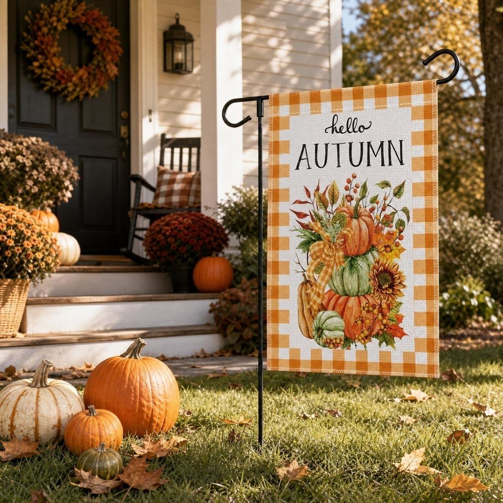 Thanksgiving Garden Flag 45x30cm House Door Decoration Seasonal Outdoor Yard Banner with Pumpkin and Leaf Design for Fall Holiday