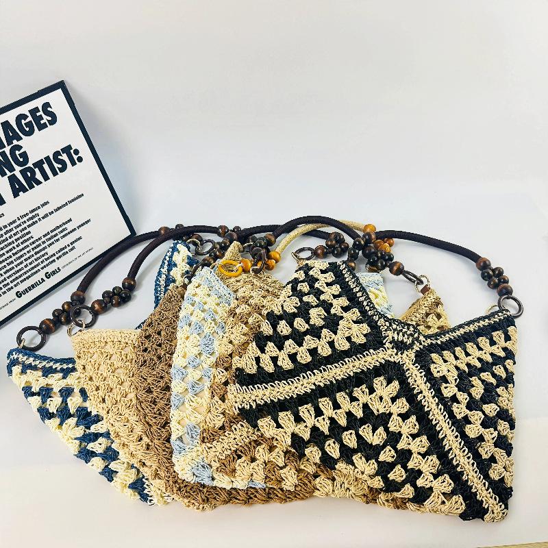 Versatile Holiday Woven Straw Bag - Women's Crochet Shoulder & Beach Tote