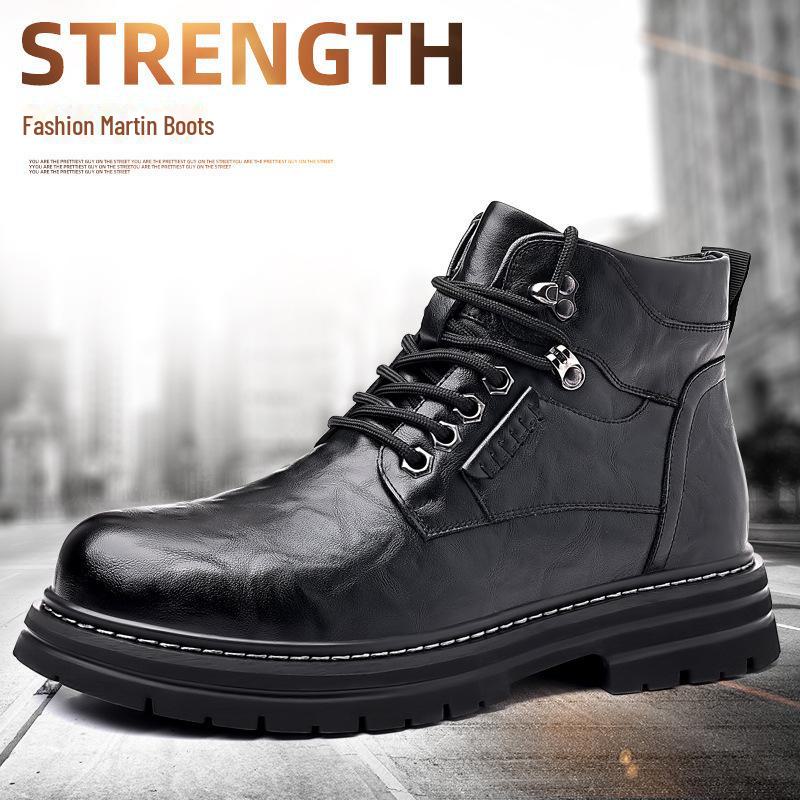 Vyriški britiško stiliaus vidutinio aukščio motocikliniai batai - Storu padu, kasdieniai, neperšlampami, neslystantys, yra didelių dydžių