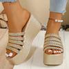 Fashion New Fashion Gold Wedge Sandals for Women Summer Braided Strap Chunky Platform Sandles Woman Thick Bottom Non Slip Beach Slippers