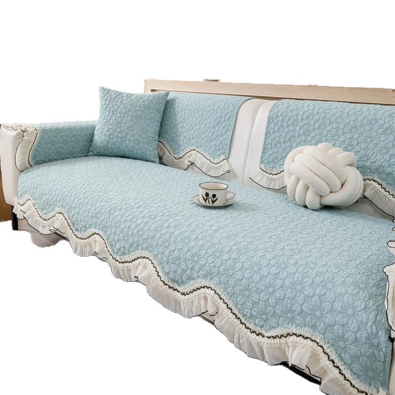 Cotton Sofa Cushion New  Four-Season Universal Fresh Fabric Wavy Side Seat Cushion Fixed Non-Slip Cover Towel