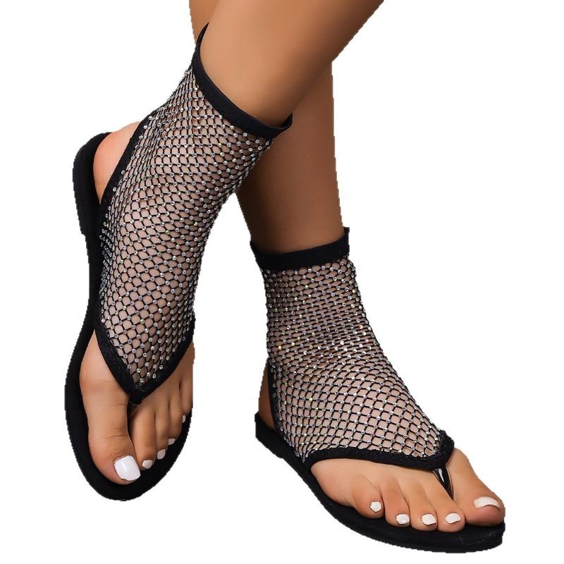 Women’s Thong Hollow Rhinestone Sandals Flat Summer Shoes