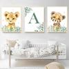 Forest Baby Personalized Name Green Canvas Painting Cartoon Animals Poster Children's Bedroom Wall Art Print Picture Room Decor