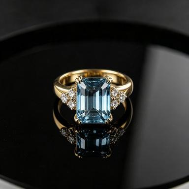 Gorgeous Women Gold Color Ring Luxury Wedding Party Inlaid Bright Blue Cubic Zirconia Accessories Fashion Chic Jewelry