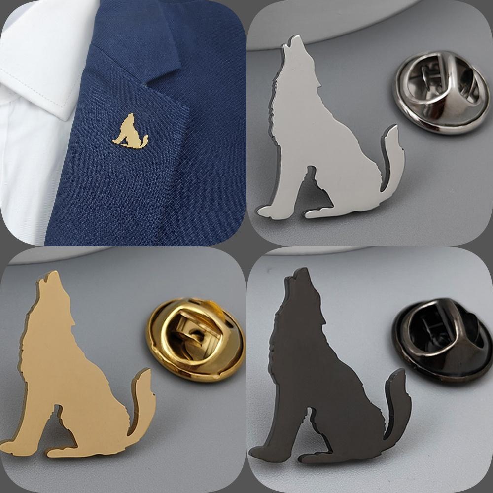 Howling Lonely Wolf Gold-plated Badge, Women's Anti-exposure Buttons, Suit Lapel Pin, Collar Brooch, Formal Accessories