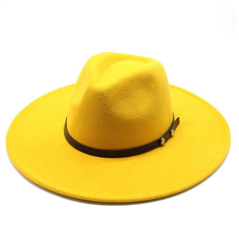 Wool Big-Brimmed Jazz Top Hat For Men And Women, Casual Concave Shape Big-Edged Jazz Hat 9.5Cm