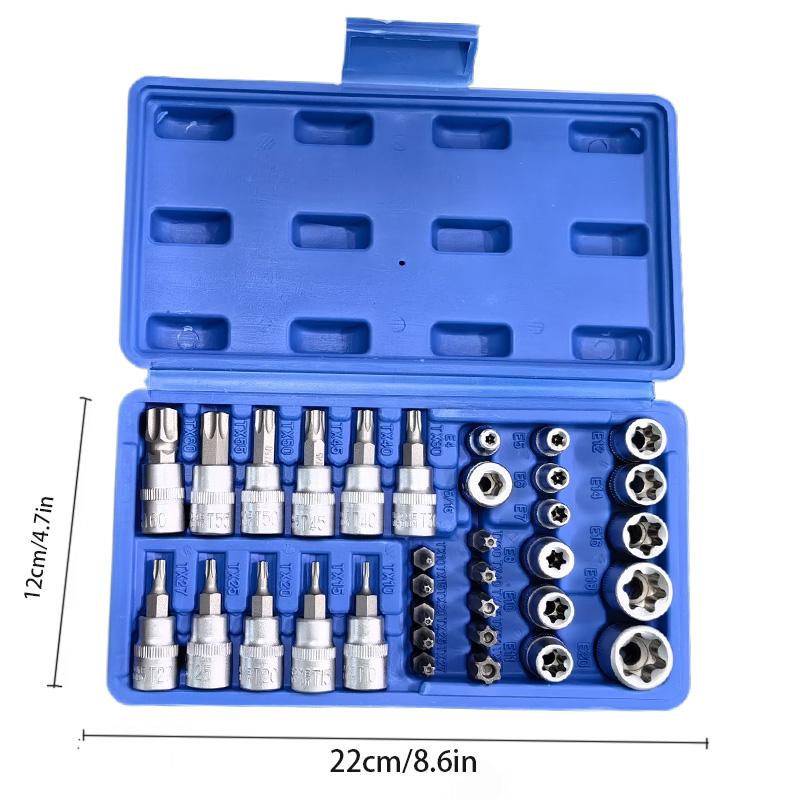 34PC Torx Star Bit Socket Set with 3/8" Ratchet Wrench and 5/16" Hex Key Combo Tool Kit
