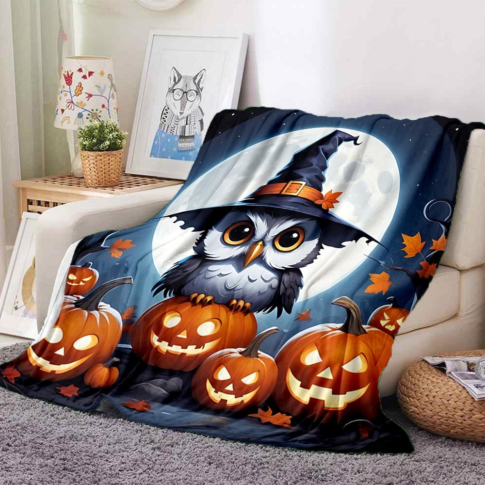 1pc Halloween Owl Blanket, Lightweight Flannel Throw Blanket for Sofa, Bed, Travel, Camping, Living Room, Office, Couch, Chair, and Bed