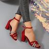 Large size women's shoes one-word buckle sandals women's summer new open-toe fashion high-heeled sandals