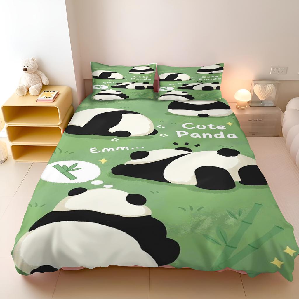 Miniso Duvet Cover Panda Cartoon Full Cute Children'S Bedroom 100% Polyester Adult Gift 2/3Pcs Bedding Set