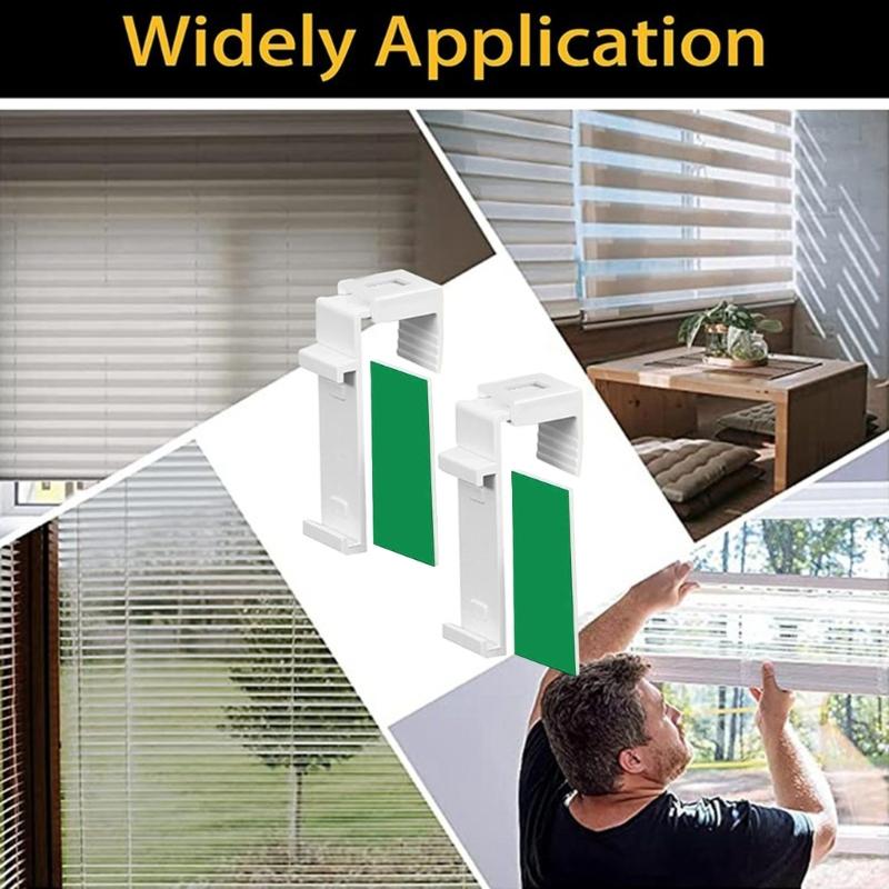 Opakowanie 8 łatwych w montażu uchwytów zaciskowych do rolet, mocnych, samoprzylepnych uchwytów do zasłon okiennych