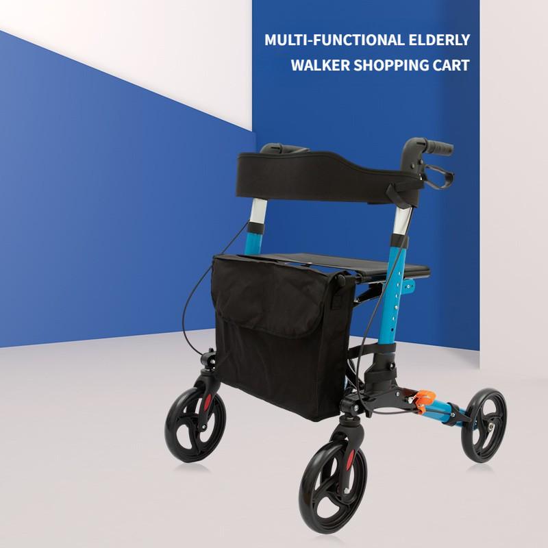 Foldable Aluminum Alloy Walking Aid Multi Functional Four-wheel Shopping Cart Outdoor Portable Elderly Walking Cart