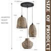 Boho Coastal Rattan Pendant Light with Hand-Woven Water Plants for Kitchen Island Living Room Bedroom Farmhouse 3-Light Ceiling