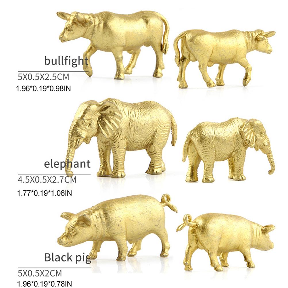 12 Set of Gold Plastic Animal Figurines Jungle Wild Animals Models Mini Animals Desktop Ornament