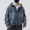 Men's Trendy Retro American Stand Collar Denim Jacket - Loose Fit, High-Quality, Solid Color for Spring and Autumn.