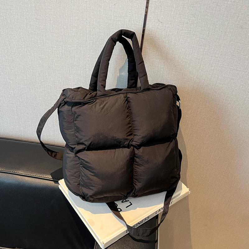 Lightweight, Fashionable Candy-Colored Down Jacket with Quilted Shoulder and Puff Crossbody Bag, Large Capacity, Solid Color