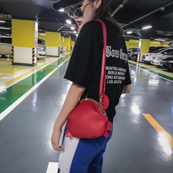 Funny Crab Shape Solid Color Lady Faux Leather Twist Lock Crossbody Shoulder Bag