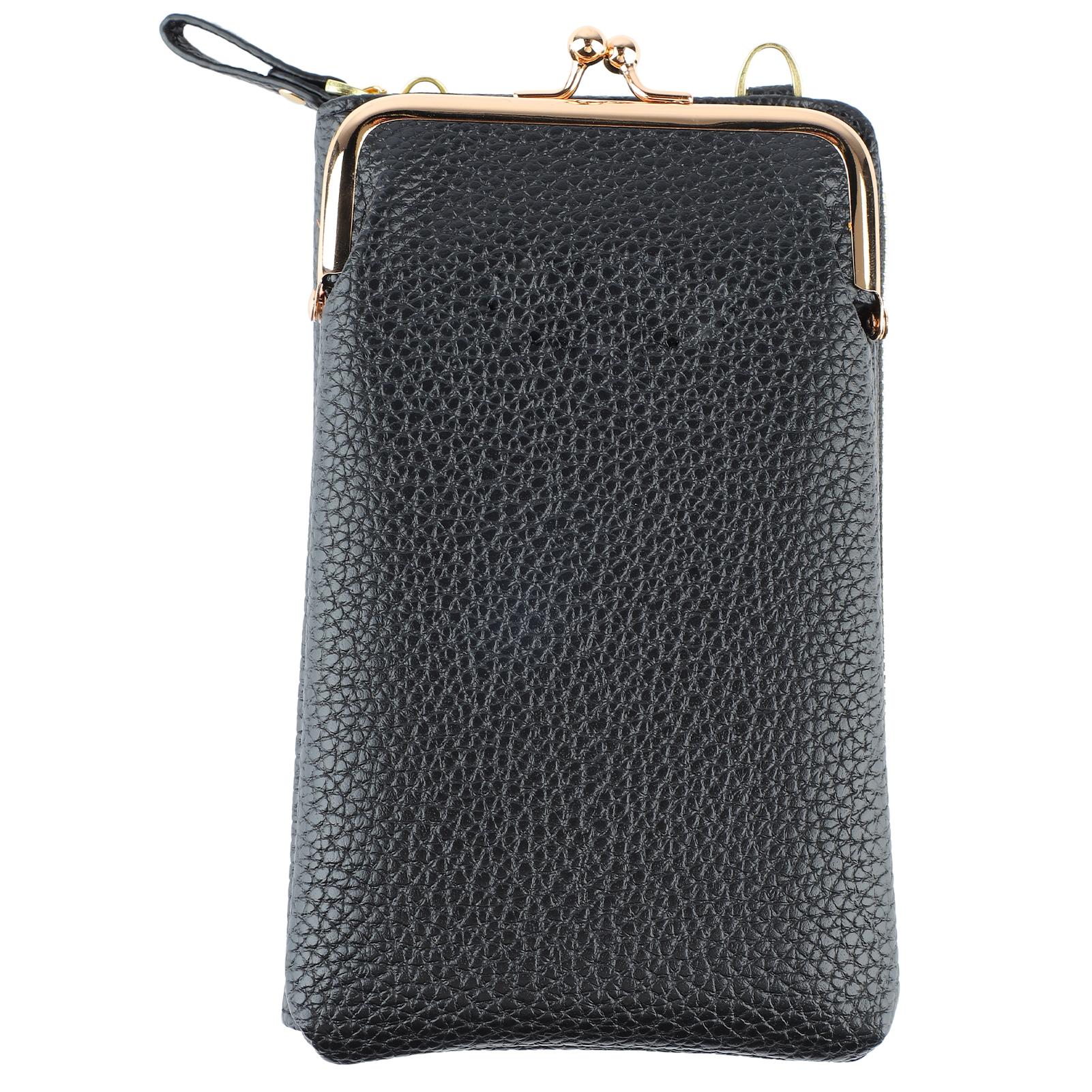 Hardware Buckle Zipper Cell Phone Purse Women Fashionable PU Leather Shoulder Messenger Bag for Card Black Free Size 1230₽