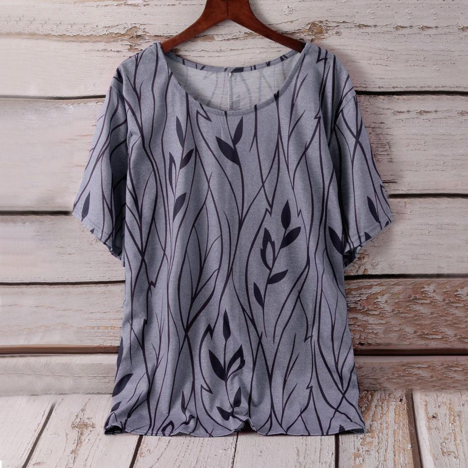 European and American Summer Women's Leaf Pattern Five-Sleeve T-shirt