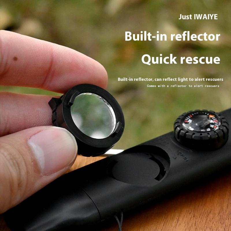 Camping, Camping, Seven In One Multi-Functional Portable Survival Whistle With Led Light, Thermometer, Compass, Magnifying Glass