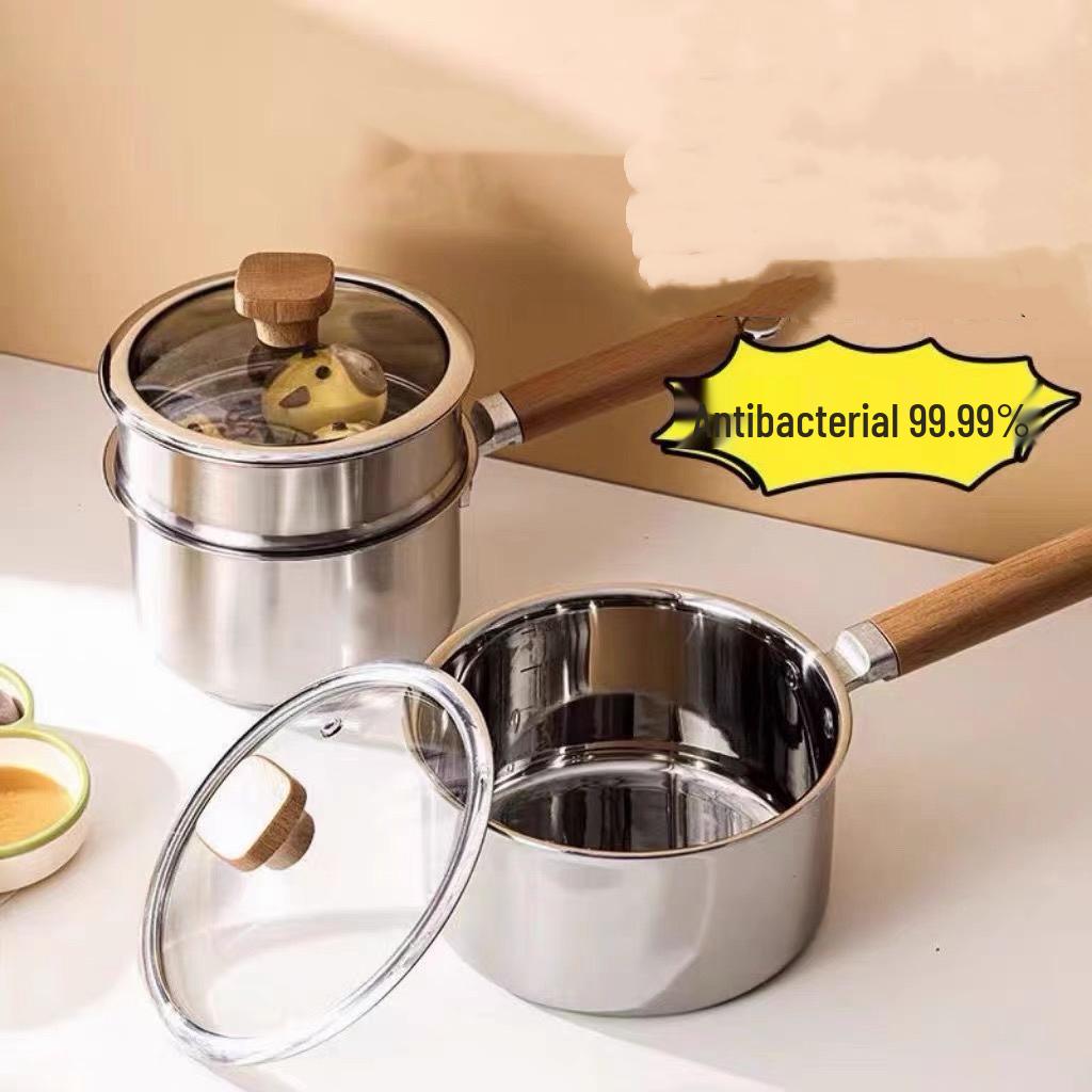 > Extra Thick Non-Stick Steel Milk and Baby Food Pot, Universal for Gas and Induction Cookers, Steamer and Noodle Pot.