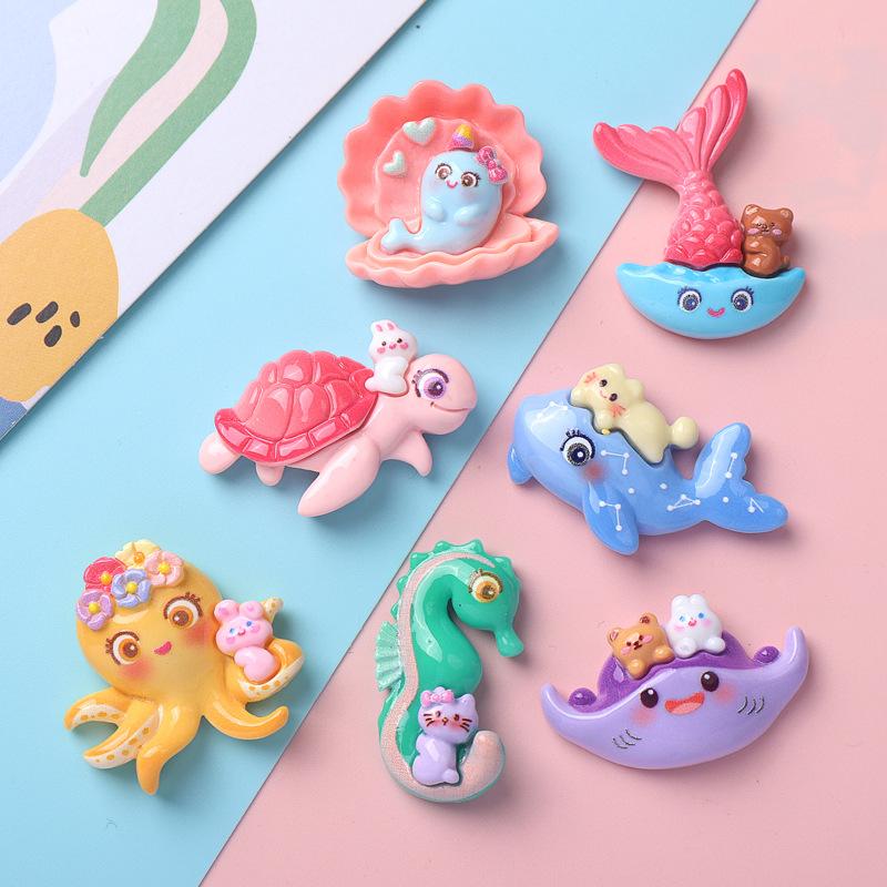 10 Pcs New Cute Cartoon Marine Animal Series Dolphins Resin Scrapbook Diy Jewelry Children Gift Hairpin Accessories A82