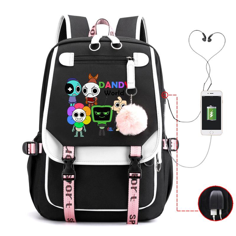 New 2025 Cartoon Game Printing Primary School Bag Large Capacity Contrasting Color Neutral USB Backpack