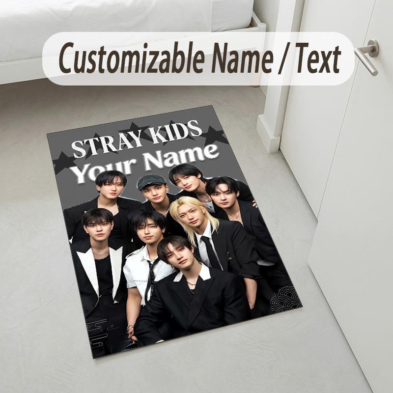 Personalisierter Kristall-Samtteppich, Stray Kids Individuell Bedruckter Name, Plüsch-Teppich für Zuhause Innenraum Dekoration