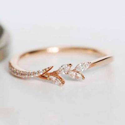 New Women Fashion White Cubic Zircon Cute Leaf Wedding Engagement Ring