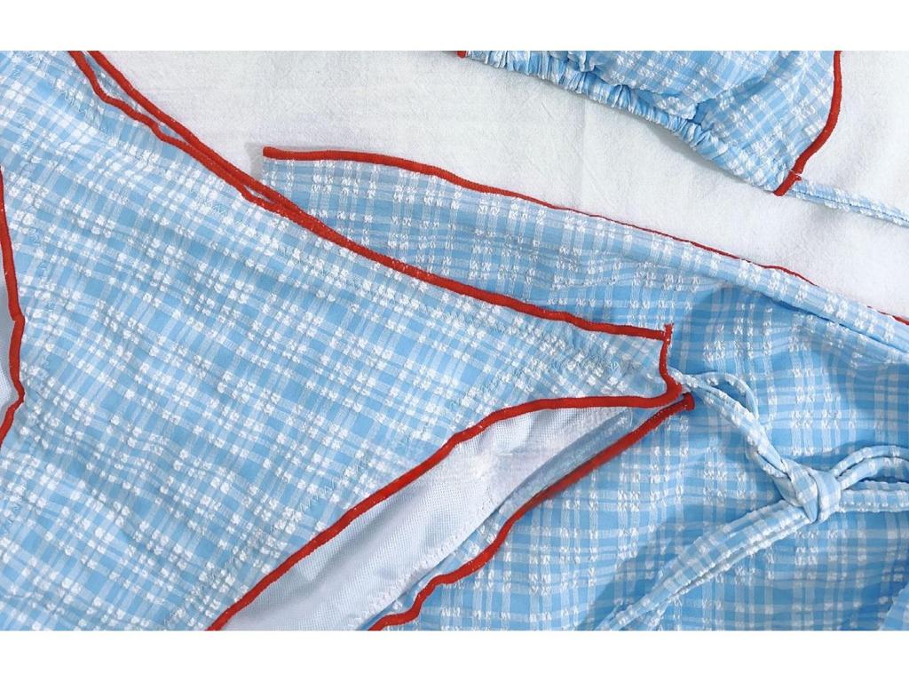 Korean Dongdaemun Plaid Bikini Three-Piece Swimsuit - Sweet and Lovely Style for Women