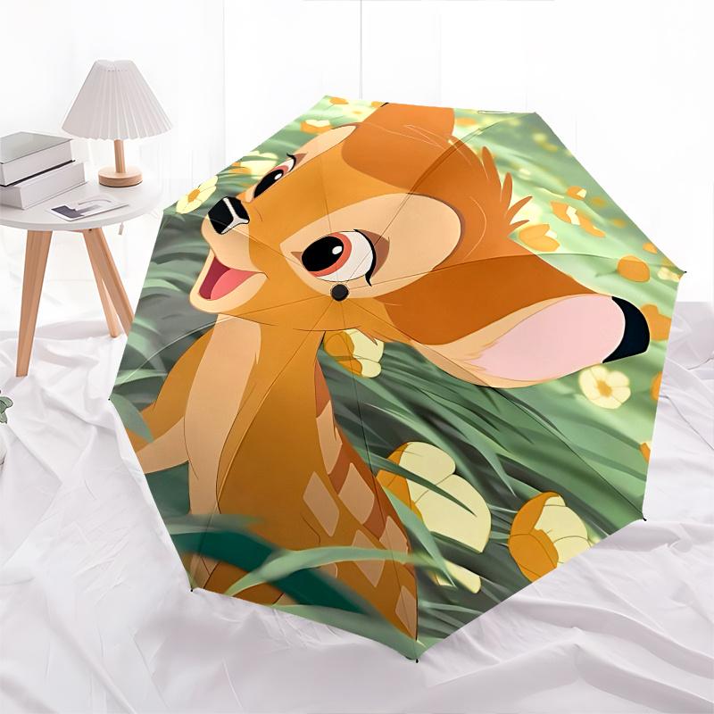 Bambi, Flowers Automatic Opening and Closing Umbrella - 8 Ribs Portable Folding Umbrella with Plastic Handle, Suitable for Leisure and Hallo