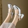 New Waterproof Table High-heeled Sandals with Empty Buckle Roman Sandals Patent Leather Casual Large-size Shoes Summer Women's Square Heel