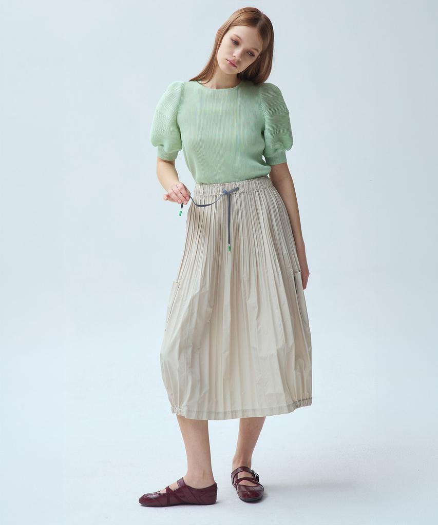 Waiowai Ribbed Puff Short Sleeve Pleated T-Shirt_3 Colors
