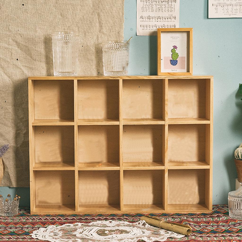 12 Grids Action Figure Wooden Storage Shelf Figure Wood Shadow Box Shelf Organizer for Bedroom
