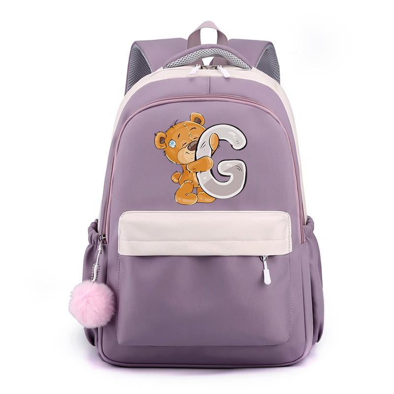 Zaino in Tela Stampata Orsetto 26 Lettere dell'Alfabeto Inglese Cartella Scolastica Zaino Kawaii per Ragazza Zaino per Libri Borsa Scolastica Studente Regalo Teen