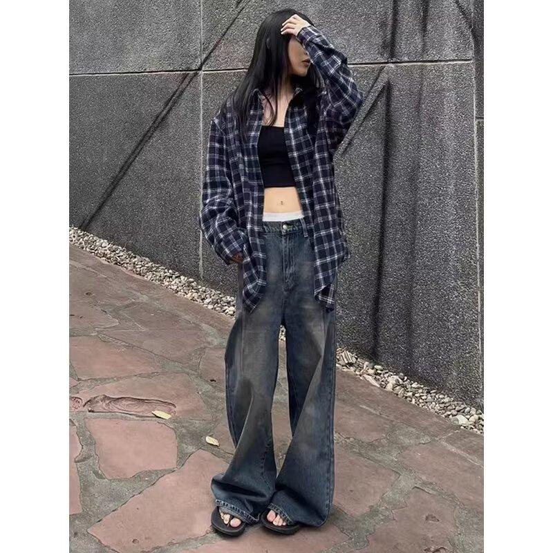 American Plaid Shirt for Women Spring and Autumn New Plus Size Design Color Matching Long Sleeve High-Grade Couple Shirt Coat