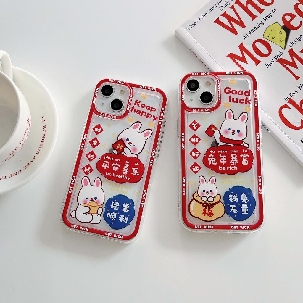 Ins Happy Rabbit Rich Cartoon Bunny Silikon Soft Lucky Phone Case für iPhone 13 12 11 14 Promax Pro Max Back Cover Capa