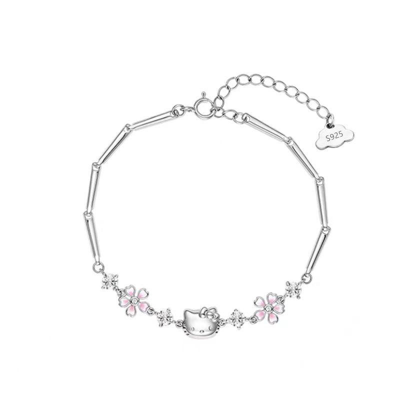 Hello Kitty Třešňový květ 3D Náramek pro ženy - Lehký luxusní sladký kočičí ruční doplněk