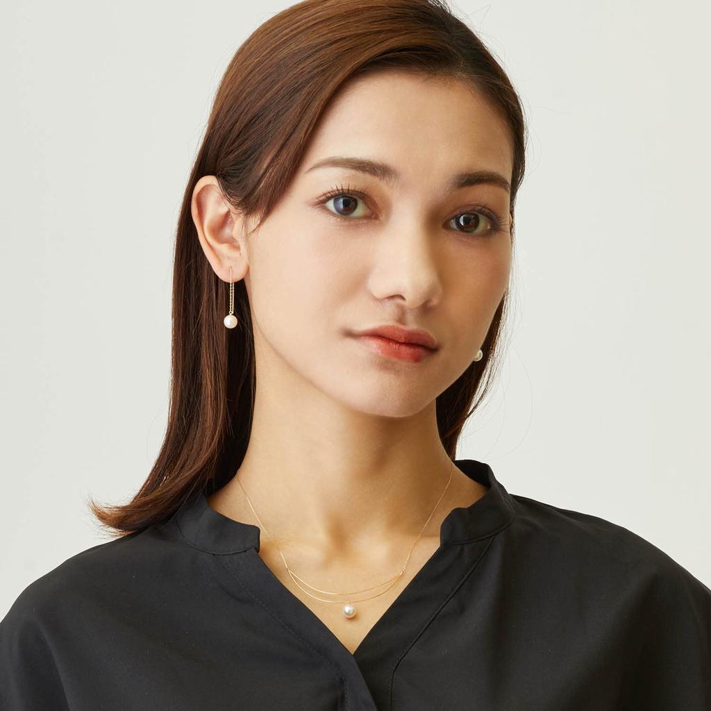 Lala Christie Akoya Pearl Necklace with Double 18K Women's Lines, Gold, lp56-0005-yg